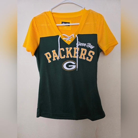 NFL Tops - NFL Green Bay Packers Fitted Tie Front Yellow and Green Jersey